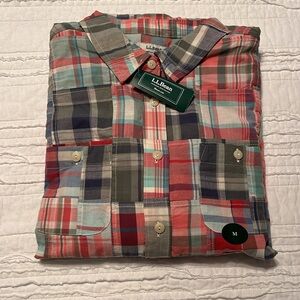 New With Tags L.L. Bean Women’s Medium Red and Blue Madras Plaid Shirt